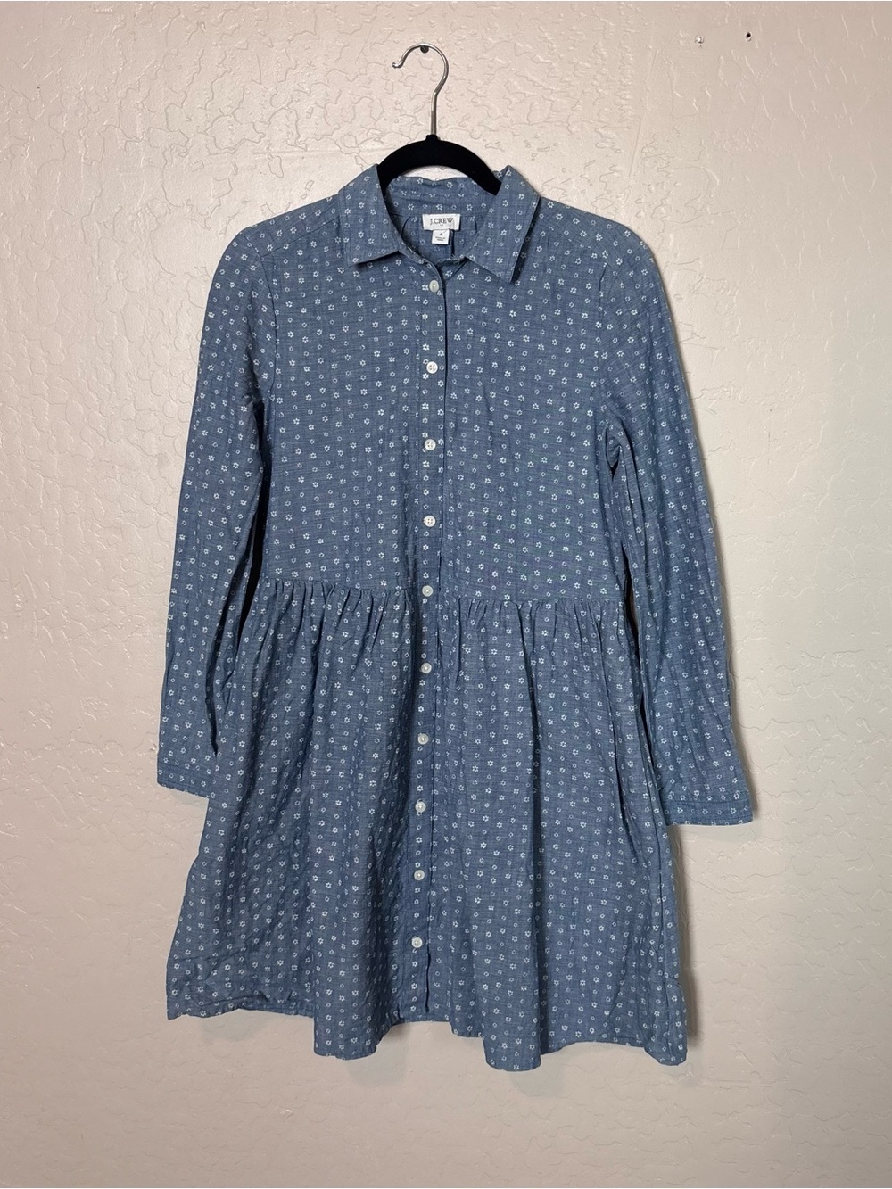 J.Crew Chambray Floral Button-Front Shirt Dress Women’s Size 4